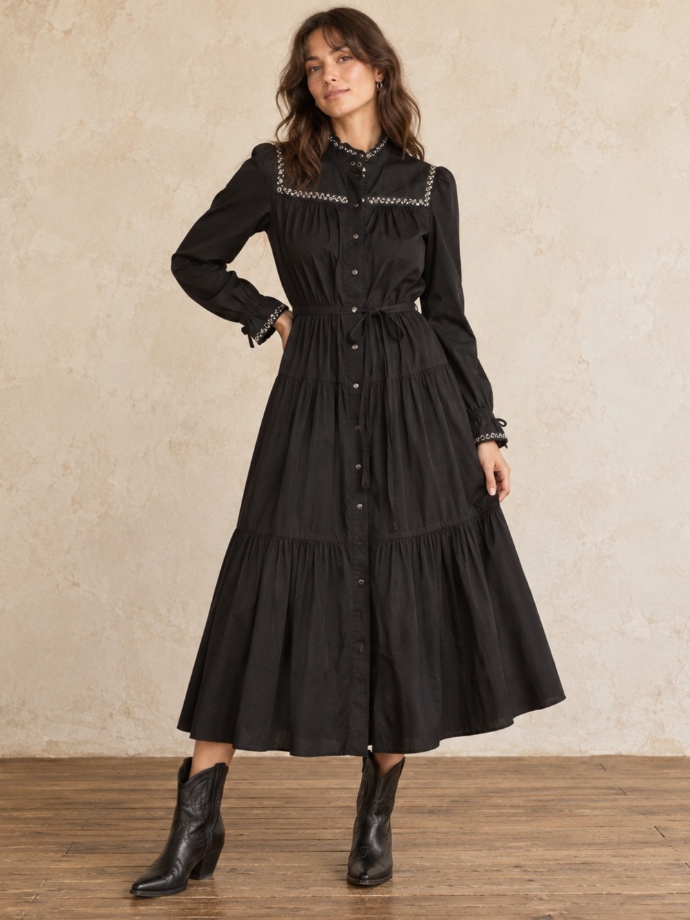 Vintage Inspired Sabina Musayev Black Studded Western Goth Ranchcore size S